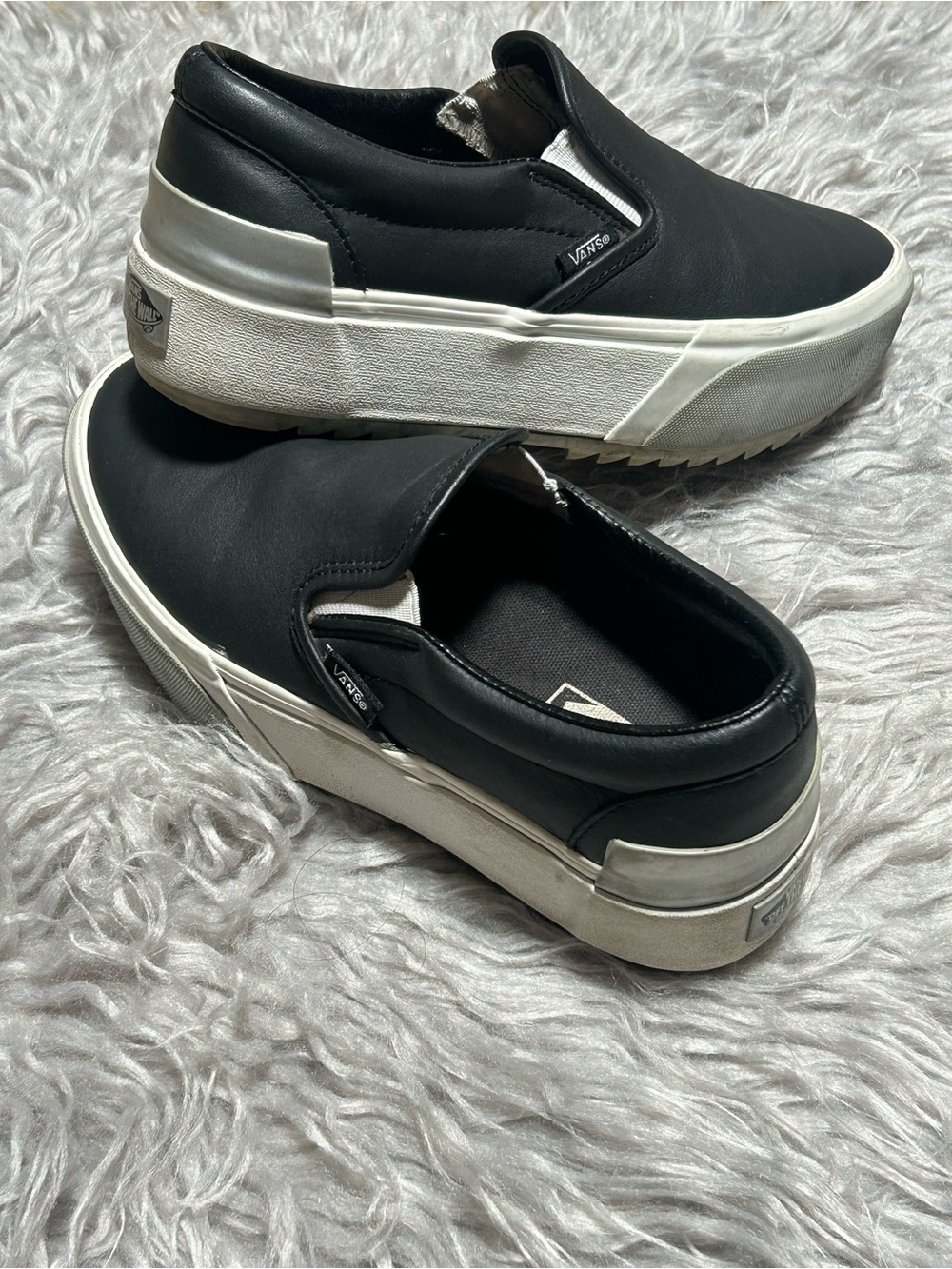 Vans Black and White Stacked Platform Slip-On Sneakers